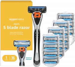 Amazon Basics Men's 5-Blade MotionSphere Razor Handle + 16 Cartridges $16 at Amazon