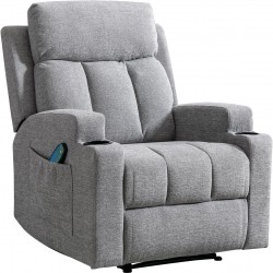 ANJ 33.5" Wide Fabric Heated Massage Recliner Chair w/ Remote 