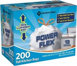  200-Ct of Member's Mark Power Flex Tall 13-Gallon Kitchen Drawstring Bags $17 at Amazon