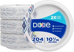 204-Count 10" Dixie Microwavable Printed Disposable Paper Plates 