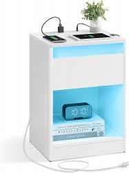 VASAGLE LED Nightstand w/ Charging Station 