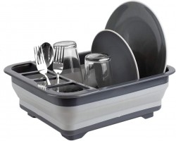 Home Basics Collapsible Dish Rack w/ Cutlery Holder 