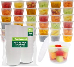 50-Count 16oz Freshware Polypropylene Round Food Storage Containers 