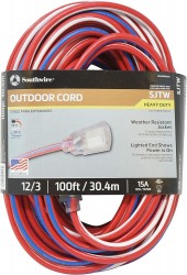 Southwire 100-Foot 12/3 SJTW Heavy Duty Outdoor Extension Cord 