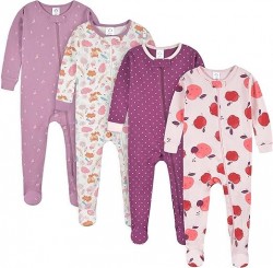  Gerber Baby Girls' 4-Pack Footed Pajamas 